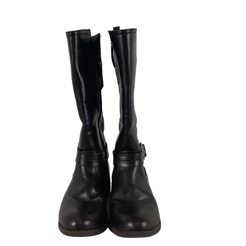 Tommy Hilfiger Girls Black Heart Embossed Riding Boots TH Iris Size 12 Kids